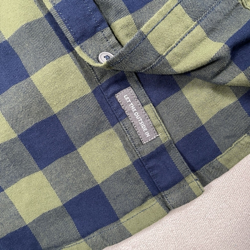 Stio Mens Medium Flannel Shirt Green Blue Buffalo Plaid Organic Cotton Stretch - Picture 8 of 9